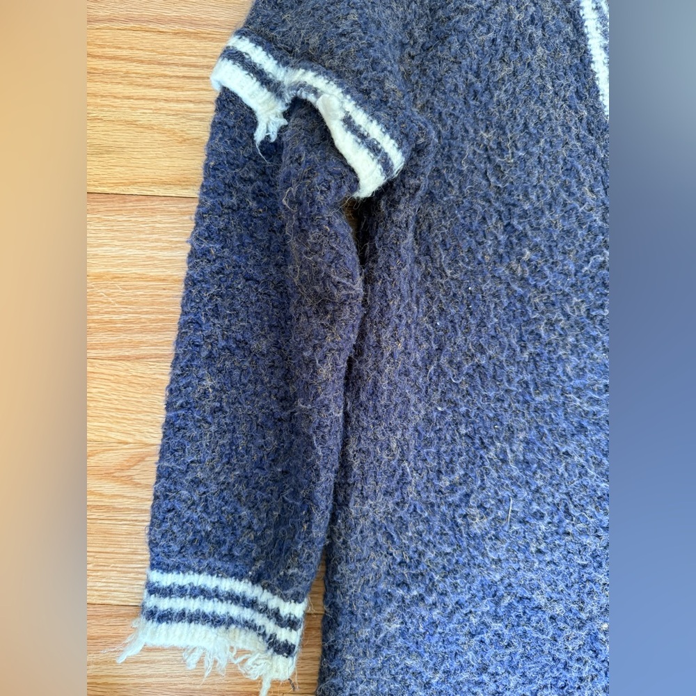 POL Navy and Cream Distressed Varsity Cardigan - Picture 6 of 11